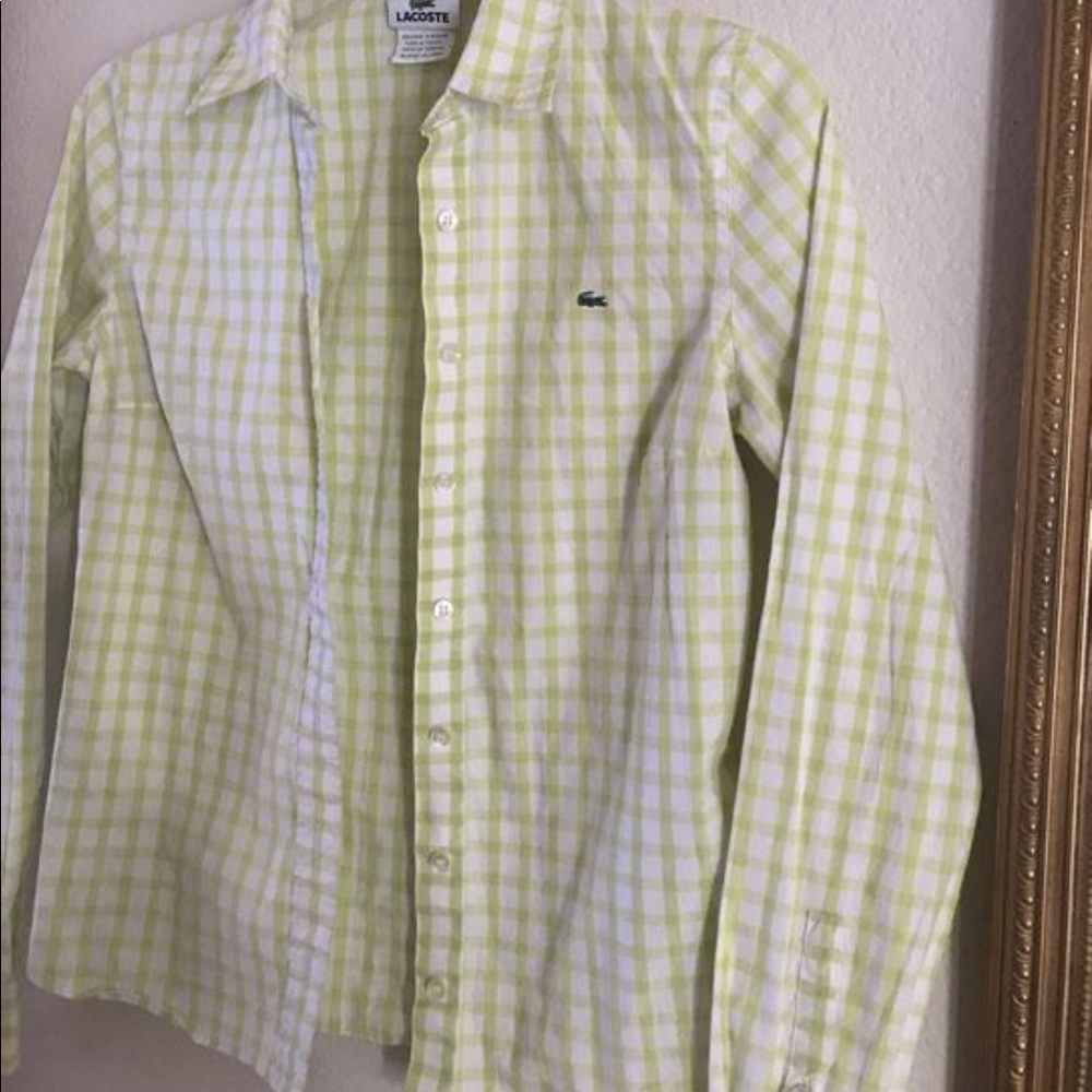 Lacoste dress shirt long sleeve limegreen plaid 36